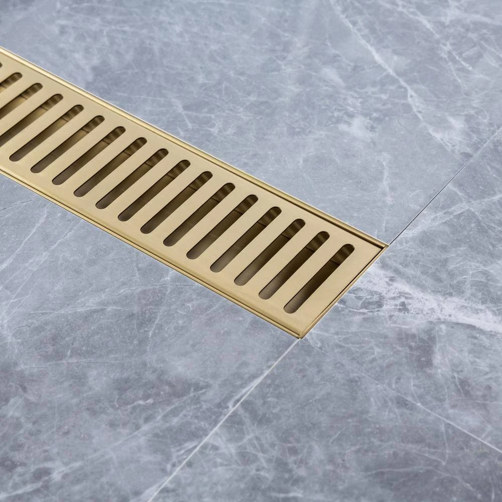 2.75 In. W X 24 In. D Grid Shower Drain Stainless Steel Decorative Drain Cover With Brushed Gold 6 2.75 In. W X 24 In. D Grid Shower Drain Stainless Steel Decorative Drain Cover With Brushed Gold - Image 6