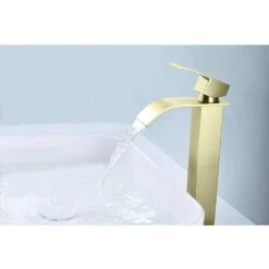 Waterfall Spout Single Handle Bathroom Sink Faucet In Brushed Gold -FURITURE SALE SHOP brushed gold tahanbath single hole bathroom faucets y w2287 p154604 31 1000