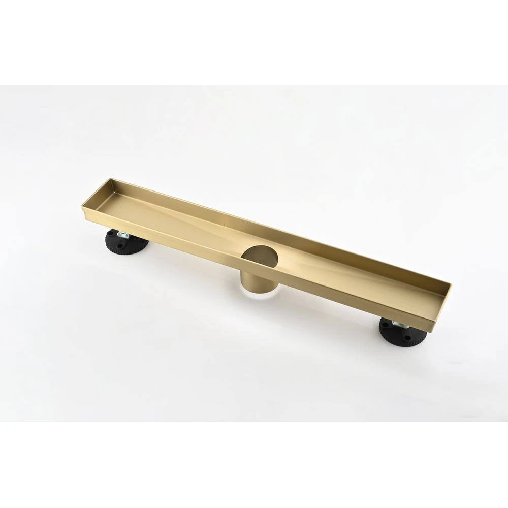 12 In. Linear Shower Drain, Included Hair Strainer And Leveling Feet In Brushed Gold 4 12 In. Linear Shower Drain, Included Hair Strainer And Leveling Feet In Brushed Gold - Image 4