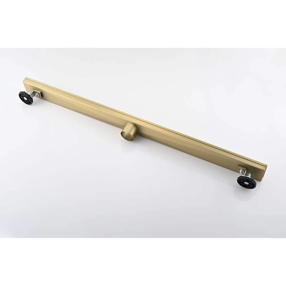 36 In. Linear Shower Drain, Included Hair Strainer And Leveling Feet In Brushed Gold 2 36 In. Linear Shower Drain, Included Hair Strainer And Leveling Feet In Brushed Gold - Image 2