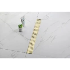 24in Square Shower Floor Drain With Flange, Pattern Grate Removable, Food-Grade SUS 304 Stainless Steel In Brushed Gold -FURITURE SALE SHOP brushed gold tahanbath sink strainers y w928 s00029 31 1000