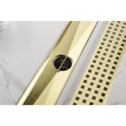 24in Square Shower Floor Drain With Flange, Pattern Grate Removable, Food-Grade SUS 304 Stainless Steel In Brushed Gold -FURITURE SALE SHOP brushed gold tahanbath sink strainers y w928 s00029 44 1000