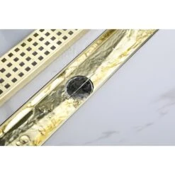 24in Square Shower Floor Drain With Flange, Pattern Grate Removable, Food-Grade SUS 304 Stainless Steel In Brushed Gold -FURITURE SALE SHOP brushed gold tahanbath sink strainers y w928 s00029 4f 1000