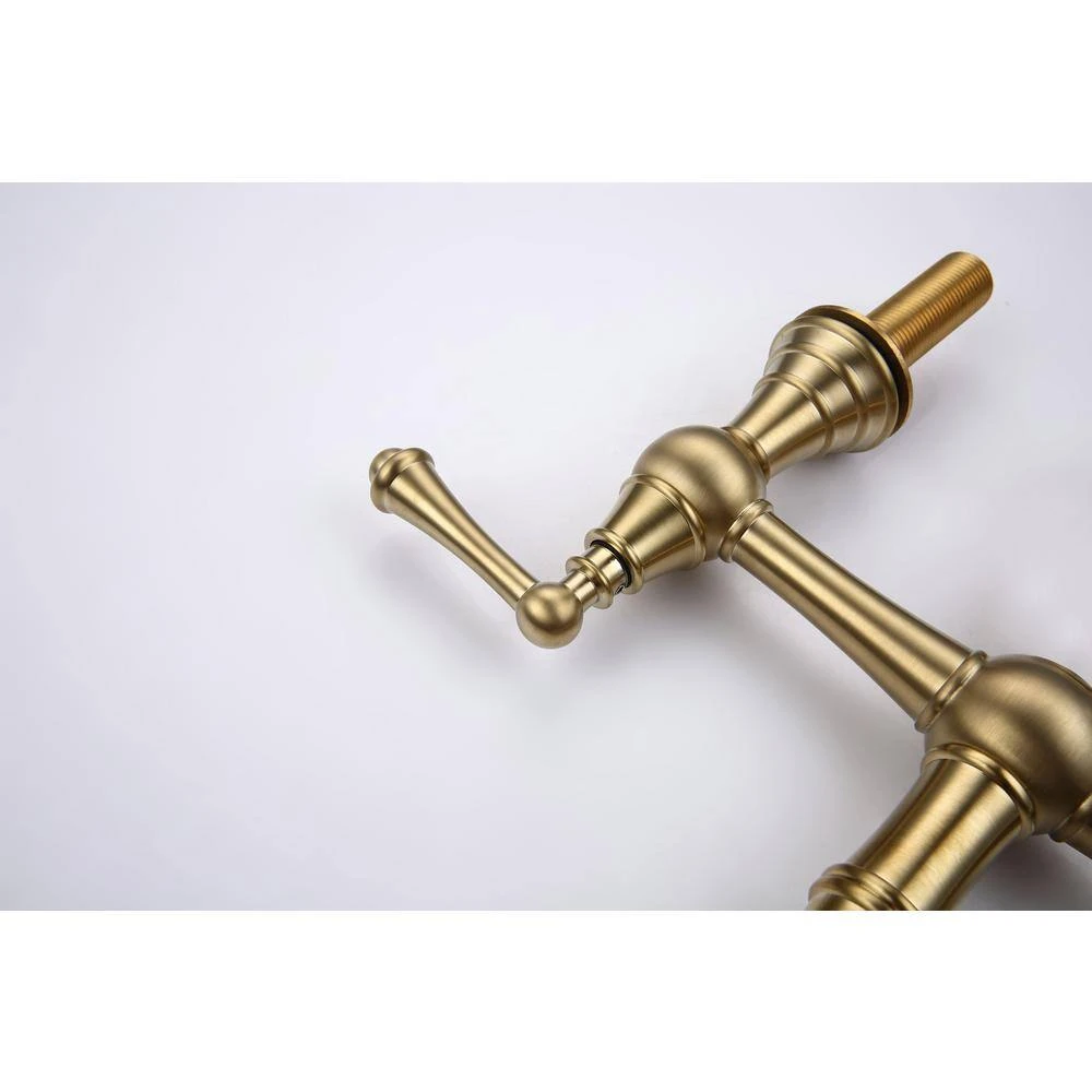 Double Handle Widespread Kitchen Faucet Standard Kitchen Faucet With Traditional Handles In Brushed Gold 4 Double Handle Widespread Kitchen Faucet Standard Kitchen Faucet With Traditional Handles In Brushed Gold - Image 4