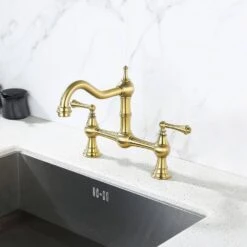 Double Handle Widespread Kitchen Faucet Standard Kitchen Faucet With Traditional Handles In Brushed Gold 10 Double Handle Widespread Kitchen Faucet Standard Kitchen Faucet With Traditional Handles In Brushed Gold -FURITURE SALE SHOP brushed gold tahanbath standard kitchen faucets z w928p164195 4f 1000