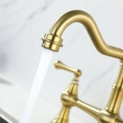 Double Handle Widespread Kitchen Faucet Standard Kitchen Faucet With Traditional Handles In Brushed Gold 14 Double Handle Widespread Kitchen Faucet Standard Kitchen Faucet With Traditional Handles In Brushed Gold -FURITURE SALE SHOP brushed gold tahanbath standard kitchen faucets z w928p164195 76 1000