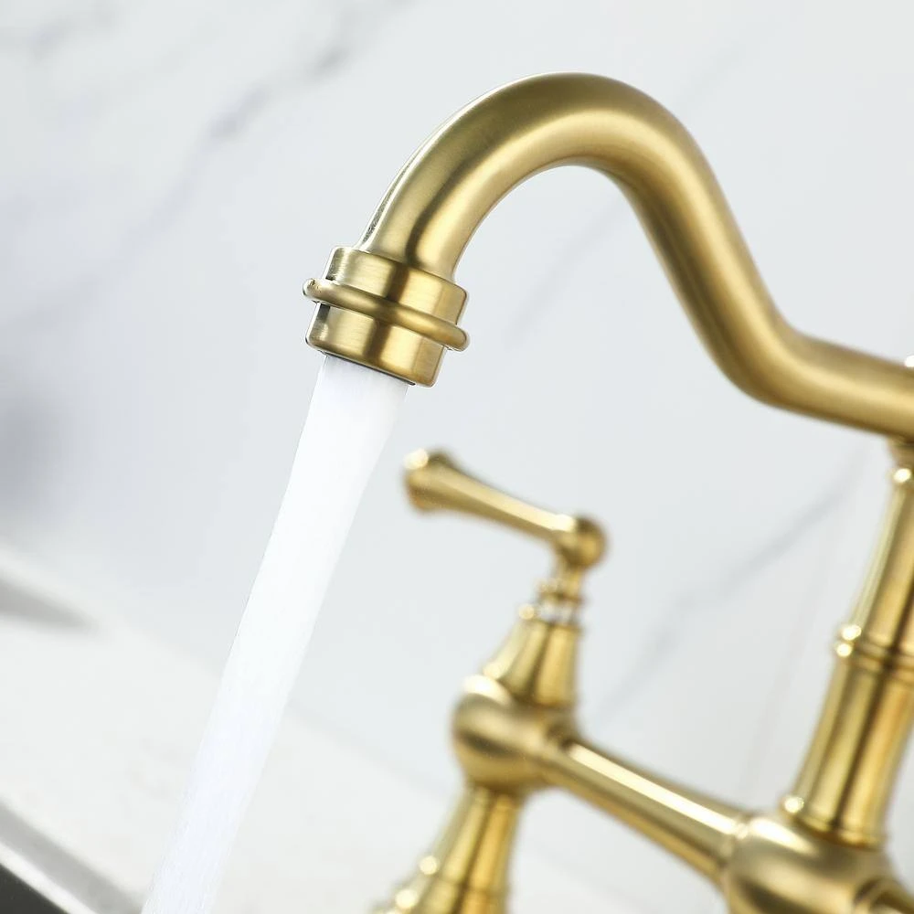 Double Handle Widespread Kitchen Faucet Standard Kitchen Faucet With Traditional Handles In Brushed Gold 7 Double Handle Widespread Kitchen Faucet Standard Kitchen Faucet With Traditional Handles In Brushed Gold - Image 7