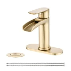 Brushed Nickel Waterfall Single-Handle Vanity Faucet, 1/3-Hole, W/Deck Plate & Pop-Up Drain -FURITURE SALE SHOP brushed gold tahanbath wall mounted faucets z k w1224p227673 44 1000