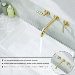 3-Hole 2-Handles Brass Wall-Mount Bathroom Faucet In Brushed Gold 16 3-Hole 2-Handles Brass Wall-Mount Bathroom Faucet In Brushed Gold -FURITURE SALE SHOP brushed gold tahanbath wall mounted faucets z w1224p206893 44 1000