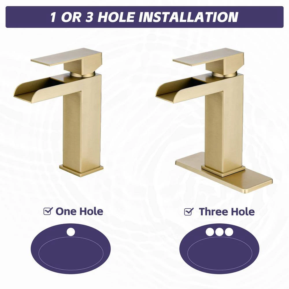 Single Handle Wall Mounted Bathroom Faucet With Deck Plate & Overflow Pop Up Drain In Brushed Gold 8 Single Handle Wall Mounted Bathroom Faucet With Deck Plate & Overflow Pop Up Drain In Brushed Gold - Image 8