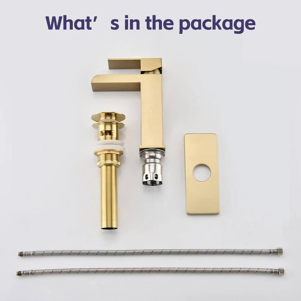 Single Handle Wall Mounted Bathroom Faucet With Deck Plate & Overflow Pop Up Drain In Brushed Gold 5 Single Handle Wall Mounted Bathroom Faucet With Deck Plate & Overflow Pop Up Drain In Brushed Gold - Image 5