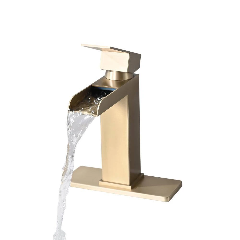 Single Handle Wall Mounted Bathroom Faucet With Deck Plate & Overflow Pop Up Drain In Brushed Gold 3 Single Handle Wall Mounted Bathroom Faucet With Deck Plate & Overflow Pop Up Drain In Brushed Gold - Image 3