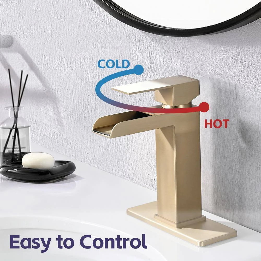 Single Handle Wall Mounted Bathroom Faucet With Deck Plate & Overflow Pop Up Drain In Brushed Gold 7 Single Handle Wall Mounted Bathroom Faucet With Deck Plate & Overflow Pop Up Drain In Brushed Gold - Image 7