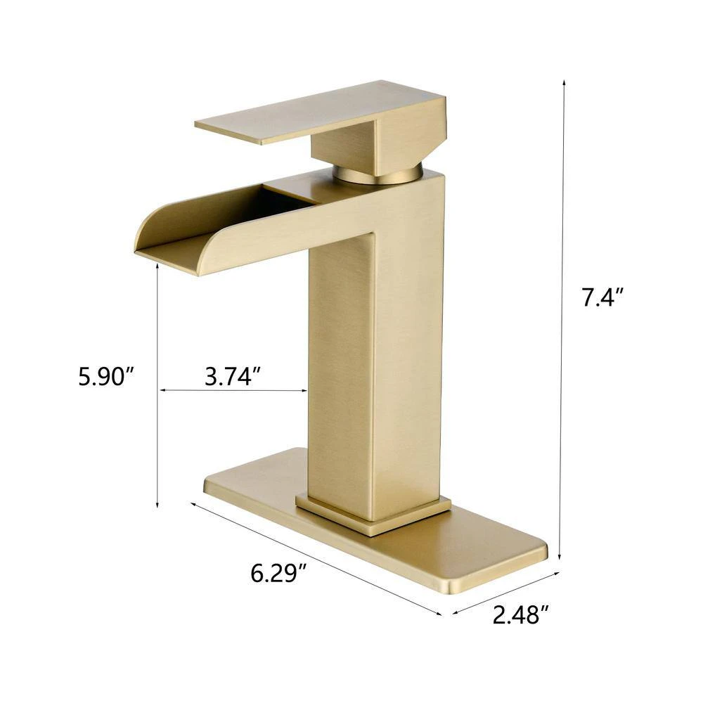 Single Handle Wall Mounted Bathroom Faucet With Deck Plate & Overflow Pop Up Drain In Brushed Gold 2 Single Handle Wall Mounted Bathroom Faucet With Deck Plate & Overflow Pop Up Drain In Brushed Gold - Image 2