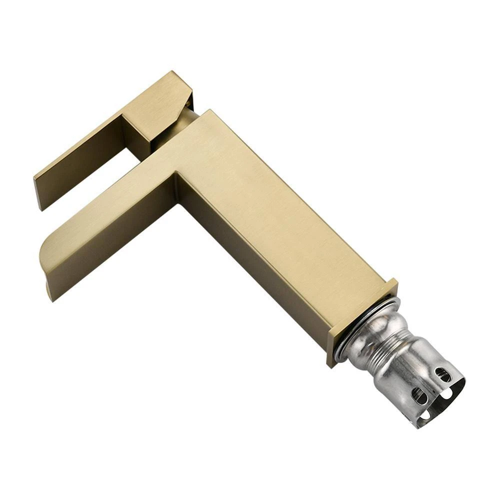 Single Handle Wall Mounted Bathroom Faucet With Deck Plate & Overflow Pop Up Drain In Brushed Gold 6 Single Handle Wall Mounted Bathroom Faucet With Deck Plate & Overflow Pop Up Drain In Brushed Gold - Image 6