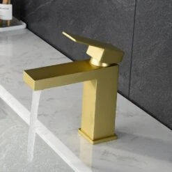 Gold Bathroom Faucet, Faucet For Bathroom Sink, Gold Single Hole Bathroom Faucet Modern Single Handle Basin Faucet -FURITURE SALE SHOP brushed gold tahanbath wall mounted faucets z w1932p156127 44 1000