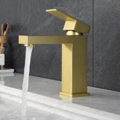 Gold Bathroom Faucet, Faucet For Bathroom Sink, Gold Single Hole Bathroom Faucet Modern Single Handle Basin Faucet -FURITURE SALE SHOP brushed gold tahanbath wall mounted faucets z w1932p156127 4f 1000