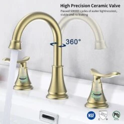 8 In. Widespread Bathroom Sink Faucet Lavatory Faucet 3 Hole 360-Degree Swivel Spout In Brushed Gold -FURITURE SALE SHOP brushed gold widespread bathroom faucets x dr 3007b na 4f 1000