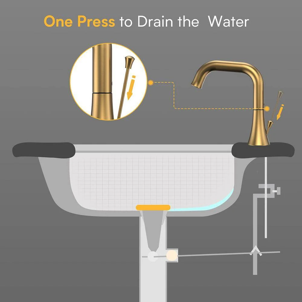 8 In. Widespread Double Handle Bathroom Faucet With Lift-Rod Drain Lavatory Bathroom Vanity Sink Faucet In Brushed Gold 4 8 In. Widespread Double Handle Bathroom Faucet With Lift-Rod Drain Lavatory Bathroom Vanity Sink Faucet In Brushed Gold - Image 4