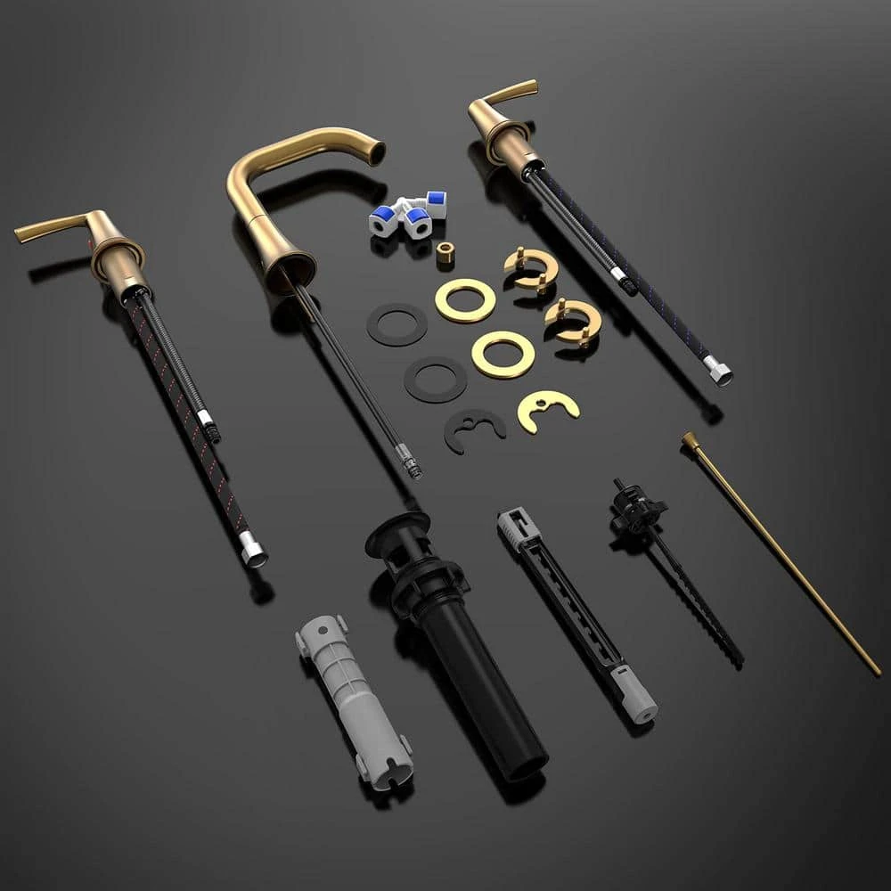 8 In. Widespread Double Handle Bathroom Faucet With Lift-Rod Drain Lavatory Bathroom Vanity Sink Faucet In Brushed Gold 5 8 In. Widespread Double Handle Bathroom Faucet With Lift-Rod Drain Lavatory Bathroom Vanity Sink Faucet In Brushed Gold - Image 5