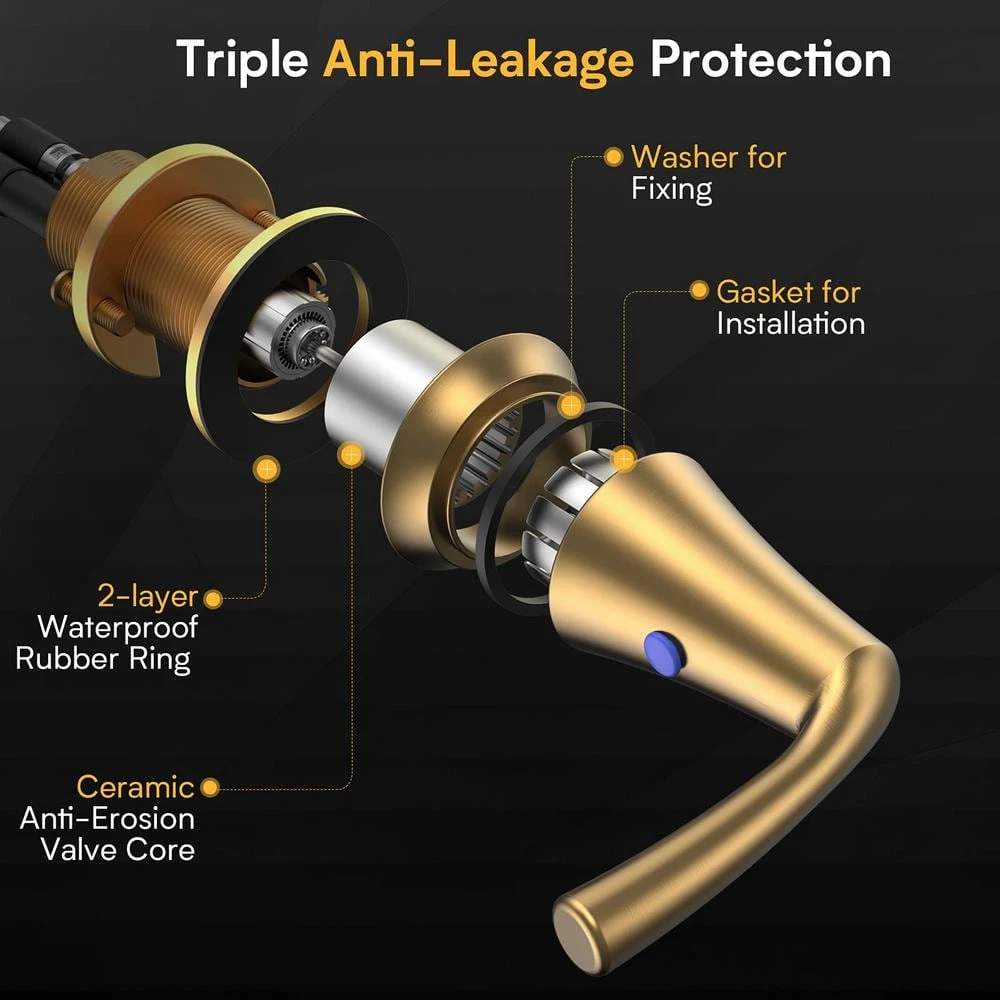 8 In. Widespread Double Handle Bathroom Faucet With Lift-Rod Drain Lavatory Bathroom Vanity Sink Faucet In Brushed Gold 7 8 In. Widespread Double Handle Bathroom Faucet With Lift-Rod Drain Lavatory Bathroom Vanity Sink Faucet In Brushed Gold - Image 7