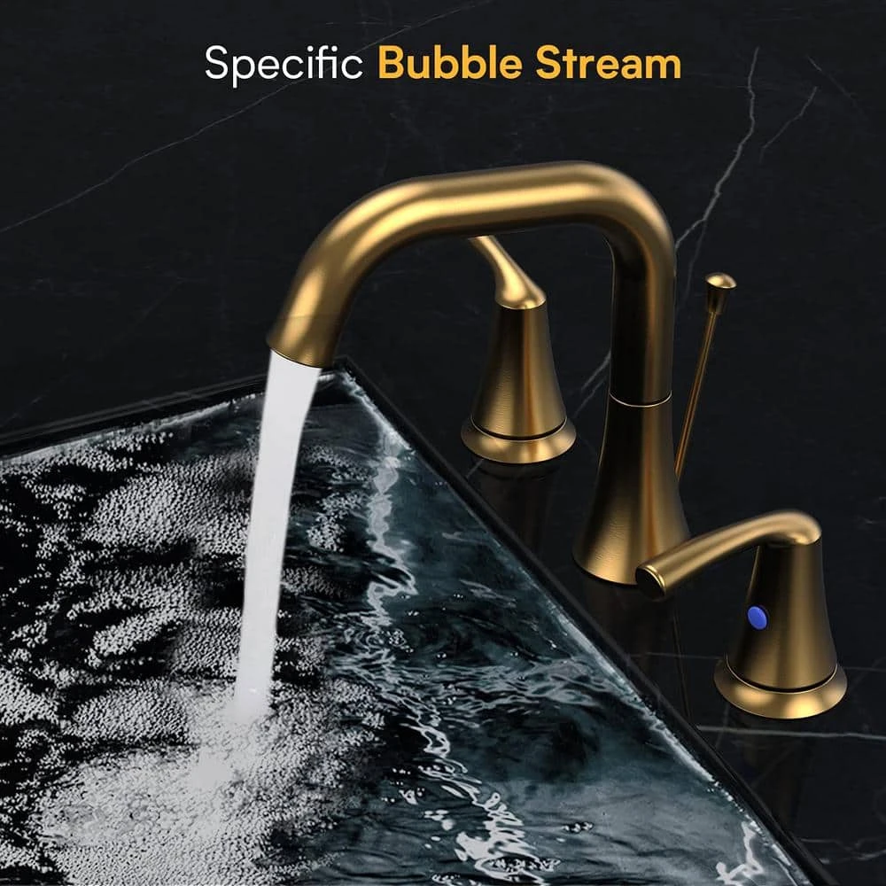 8 In. Widespread Double Handle Bathroom Faucet With Lift-Rod Drain Lavatory Bathroom Vanity Sink Faucet In Brushed Gold 6 8 In. Widespread Double Handle Bathroom Faucet With Lift-Rod Drain Lavatory Bathroom Vanity Sink Faucet In Brushed Gold - Image 6