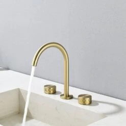 8 In. Widespread Bathroom Sink Faucet With 360-Degree Swivel Spout In Brushed Gold -FURITURE SALE SHOP brushed gold widespread bathroom faucets x nk0926 31 1000