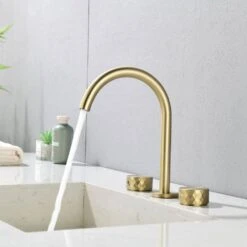 8 In. Widespread Bathroom Sink Faucet With 360-Degree Swivel Spout In Brushed Gold -FURITURE SALE SHOP brushed gold widespread bathroom faucets x nk0926 44 1000