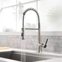 Single Handle No Sensor Pull Down Sprayer Kitchen Faucet In Brushed Nickel And Matte Black -FURITURE SALE SHOP brushed nickel and matte black pull down kitchen faucets q xy 2270n 1p 1r 44 1000