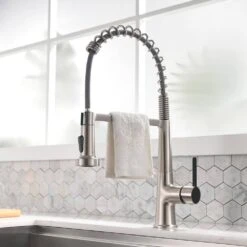 Single Handle No Sensor Pull Down Sprayer Kitchen Faucet In Brushed Nickel And Matte Black -FURITURE SALE SHOP brushed nickel and matte black pull down kitchen faucets q xy 2270n 1p 1r 4f 1000