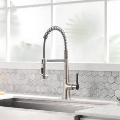 Single Handle No Sensor Pull Down Sprayer Kitchen Faucet In Brushed Nickel And Matte Black -FURITURE SALE SHOP brushed nickel and matte black pull down kitchen faucets q xy 2270n 1p 1r c3 1000