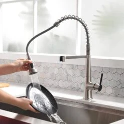 Single Handle No Sensor Pull Down Sprayer Kitchen Faucet In Brushed Nickel And Matte Black -FURITURE SALE SHOP brushed nickel and matte black pull down kitchen faucets q xy 2270n 1p 1r fa 1000