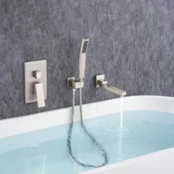 Single Handle 2-Spray 1.8 GPM Waterfall Wall Mounted Bathtub Swivel Tub Filler Faucet With Hand Shower In Brushed Nickel -FURITURE SALE SHOP brushed nickel bathtub shower faucet combos w1194 d93107bn kxc 31 1000