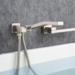 Single Handle 2-Spray 1.8 GPM Waterfall Wall Mounted Bathtub Swivel Tub Filler Faucet With Hand Shower In Brushed Nickel -FURITURE SALE SHOP brushed nickel bathtub shower faucet combos w1194 d93107bn kxc 44 1000