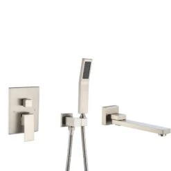 Single Handle 2-Spray 1.8 GPM Waterfall Wall Mounted Bathtub Swivel Tub Filler Faucet With Hand Shower In Brushed Nickel