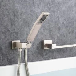 Single Handle 2-Spray 1.8 GPM Waterfall Wall Mounted Bathtub Swivel Tub Filler Faucet With Hand Shower In Brushed Nickel -FURITURE SALE SHOP brushed nickel bathtub shower faucet combos w1194 d93107bn kxc 76 1000