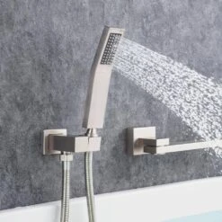 Single Handle 2-Spray 1.8 GPM Waterfall Wall Mounted Bathtub Swivel Tub Filler Faucet With Hand Shower In Brushed Nickel -FURITURE SALE SHOP brushed nickel bathtub shower faucet combos w1194 d93107bn kxc fa 1000
