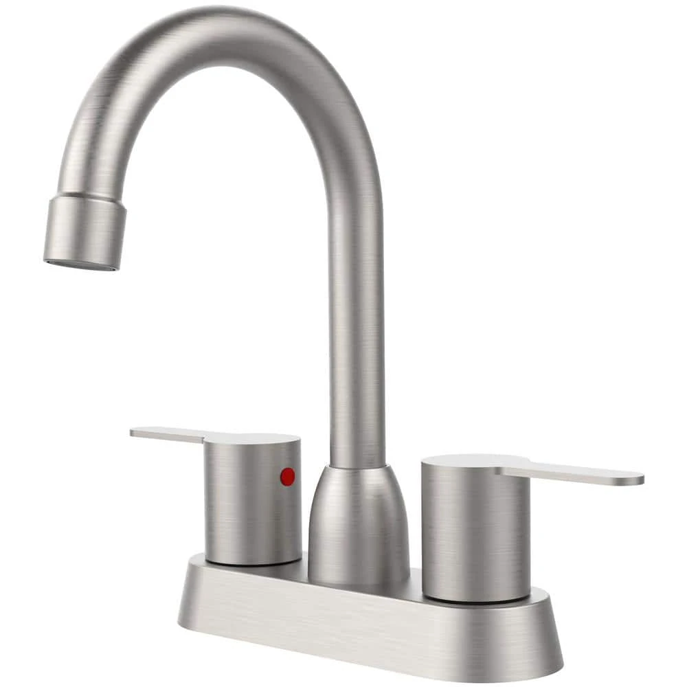 4 In. Centerset Faucet 2-Handle Bathroom Faucet High Arc In Brushed Nickel 1 4 In. Centerset Faucet 2-Handle Bathroom Faucet High Arc In Brushed Nickel