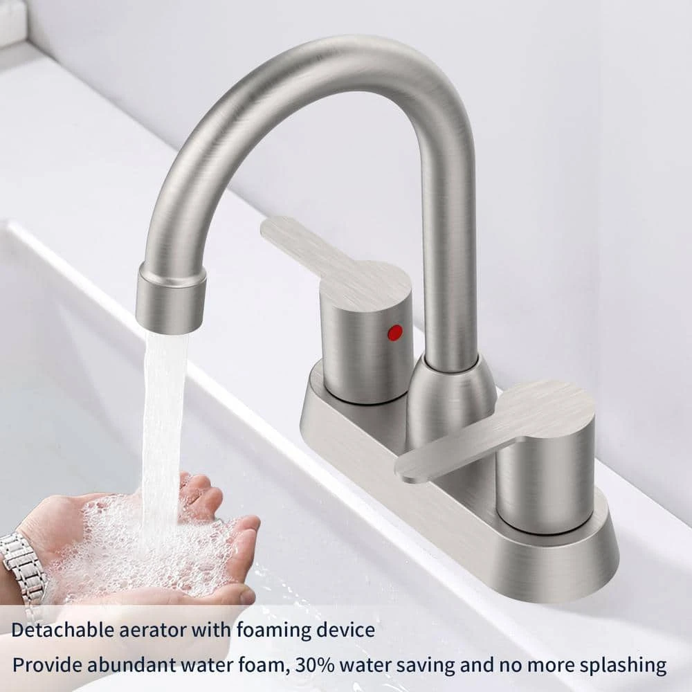 4 In. Centerset Faucet 2-Handle Bathroom Faucet High Arc In Brushed Nickel 2 4 In. Centerset Faucet 2-Handle Bathroom Faucet High Arc In Brushed Nickel - Image 2