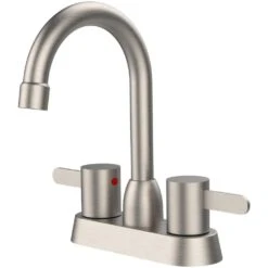 4 In. Centerset Double-Handle Bathroom Sink Faucet 3 Hole In Brushed Nickel