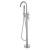 Single-Handle Free Standing Waterfall Tub Filler Bathroom Tub Faucet With Handheld Shower In Brushed Nickel