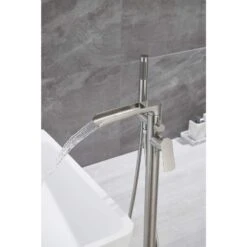 Luxury Freestanding Bathroom Cantilever Tub Faucets With Hand Shower Brass Shower Set In Brushed Nickel -FURITURE SALE SHOP brushed nickel claw foot tub faucets x xy hs273 77n 31 1000