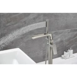 Luxury Freestanding Bathroom Cantilever Tub Faucets With Hand Shower Brass Shower Set In Brushed Nickel -FURITURE SALE SHOP brushed nickel claw foot tub faucets x xy hs273 77n 44 1000
