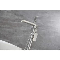 Luxury Freestanding Bathroom Cantilever Tub Faucets With Hand Shower Brass Shower Set In Brushed Nickel -FURITURE SALE SHOP brushed nickel claw foot tub faucets x xy hs273 77n fa 1000