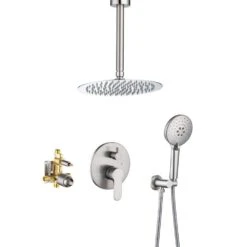 3-Spray Patterns With 2.5 GPM 12 In. Ceiling Mounted Dual Shower Heads Shower System Mix Set In Brushed Nickel