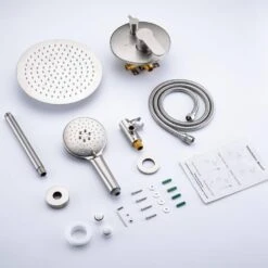 3-Spray Patterns With 2.5 GPM 12 In. Ceiling Mounted Dual Shower Heads Shower System Mix Set In Brushed Nickel 13 3-Spray Patterns With 2.5 GPM 12 In. Ceiling Mounted Dual Shower Heads Shower System Mix Set In Brushed Nickel -FURITURE SALE SHOP brushed nickel dual shower heads pzz 96205 bn kxc fa 1000