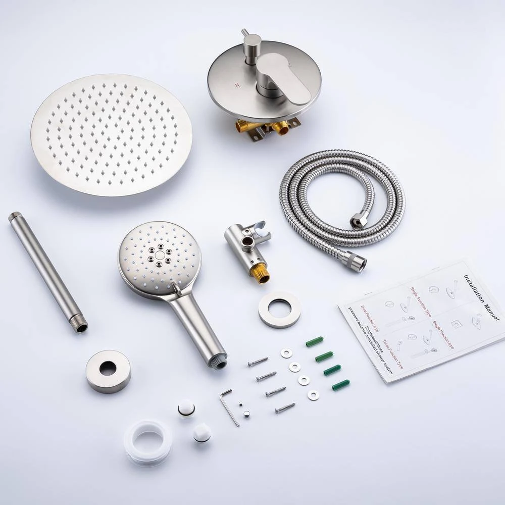 3-Spray Patterns With 2.5 GPM 12 In. Ceiling Mounted Dual Shower Heads Shower System Mix Set In Brushed Nickel 6 3-Spray Patterns With 2.5 GPM 12 In. Ceiling Mounted Dual Shower Heads Shower System Mix Set In Brushed Nickel - Image 6