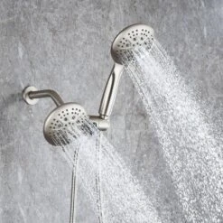 Modern 5-Spray Patterns With 2.5 GPM 4.68 In. Wall Mount Dual Shower Heads With 71 In. Shower Hose In Brushed Nickel -FURITURE SALE SHOP brushed nickel dual shower heads pzz rx96106bn zq 31 1000
