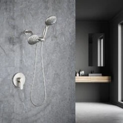 Modern 5-Spray Patterns With 2.5 GPM 4.68 In. Wall Mount Dual Shower Heads With 71 In. Shower Hose In Brushed Nickel -FURITURE SALE SHOP brushed nickel dual shower heads pzz rx96106bn zq 77 1000