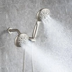 Modern 5-Spray Patterns With 2.5 GPM 4.68 In. Wall Mount Dual Shower Heads With 71 In. Shower Hose In Brushed Nickel -FURITURE SALE SHOP brushed nickel dual shower heads pzz rx96106bn zq d4 1000